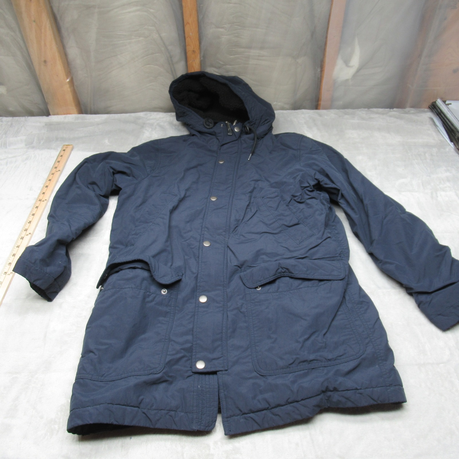 Abercrombie & Fitch Jacket Mens Medium Blue Sherpa Lined Hood Full Zip Rain Wind